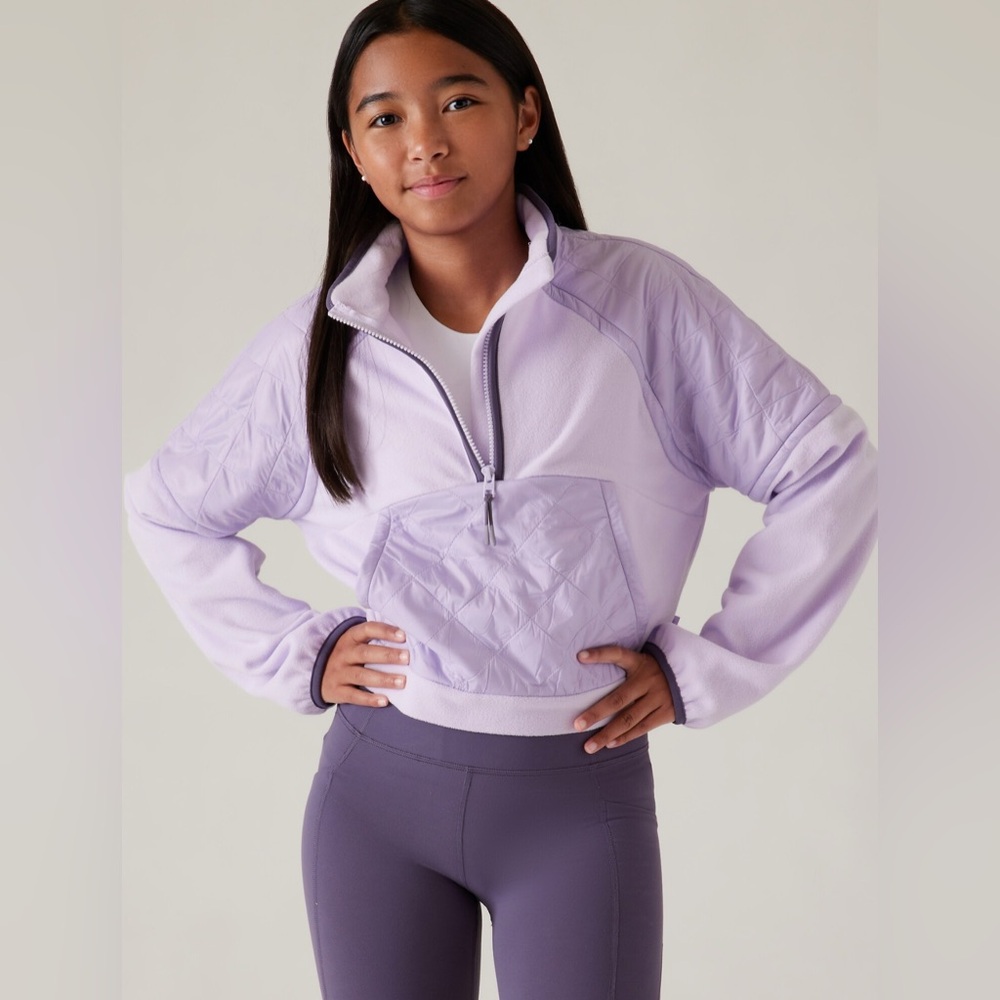 ATHLETA GIRL‎ TRANSITION HALF ZIP Cropped Pullover Fleece Oxalis Violet XS/6 GUC